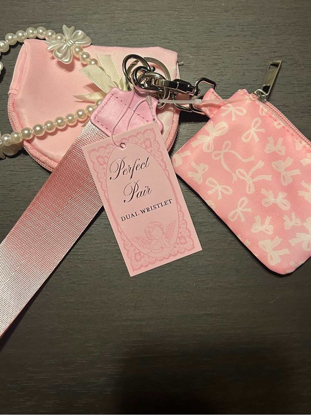 Pink Dual Wristlet Set with Bow-Print Coin Pouch